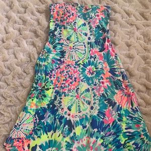 Lilly Pulitzer, Sundress, Blue/Green Print, Strapless, Small